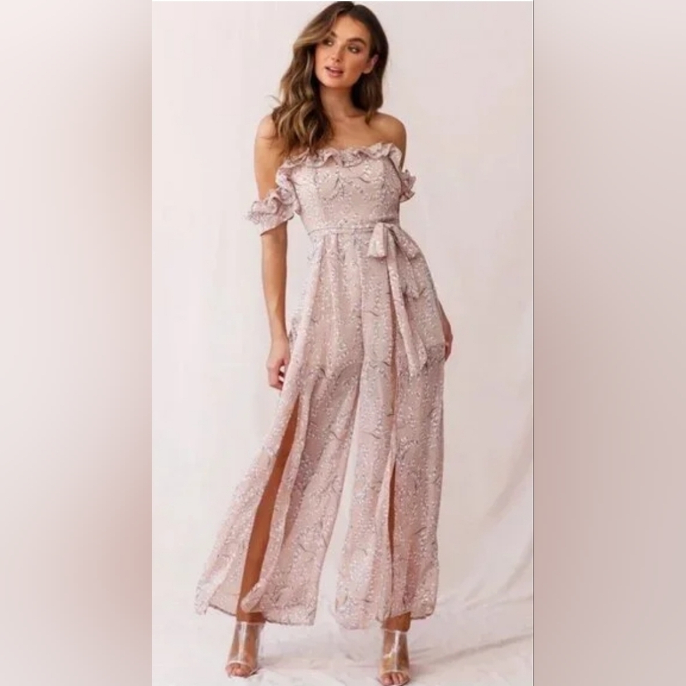 Elegant Pink Off-Shoulder Jumpsuit